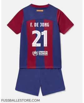 Günstige Barcelona Frenkie de Jong #21 Heimtrikotsatz Kinder 2023-24 Kurzarm (+ Kurze Hosen)